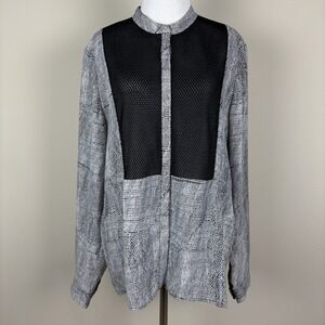 The Kooples Sport Blouse Top Womens Large Black Mesh Dot Long Sleeve Snap Button